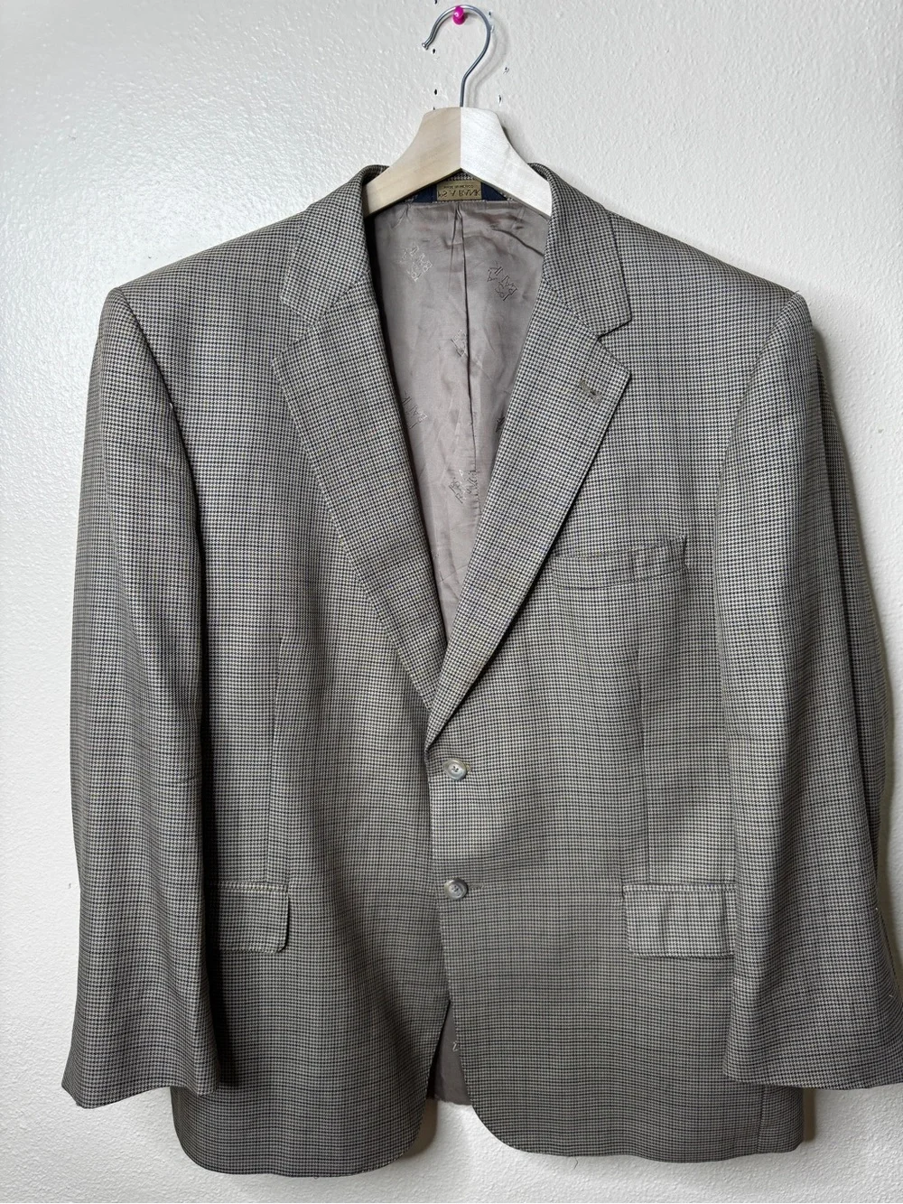 Jos A Bank Signature Gold Mens 46 Short Blazer Brown Silk Wool Houndstooth